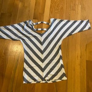 White House Black Market Gray and White Striped Top